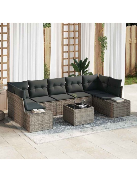 Dārza dīvānu komplekts ar spilvenu 8 pcs pelēka 55 x 55 x 37 cm