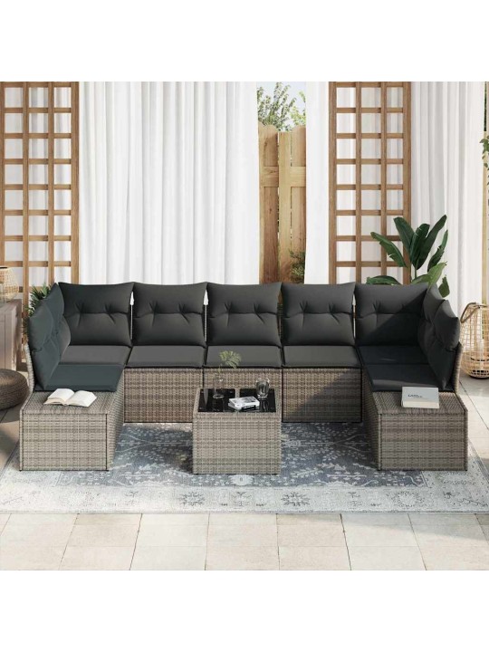 Dārza dīvānu komplekts ar spilvenu 8 pcs pelēka 55 x 55 x 37 cm