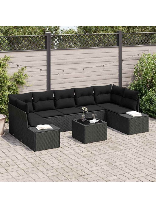 Dārza dīvānu komplekts ar spilvenu 8 pcs melna 55 x 55 x 37 cm