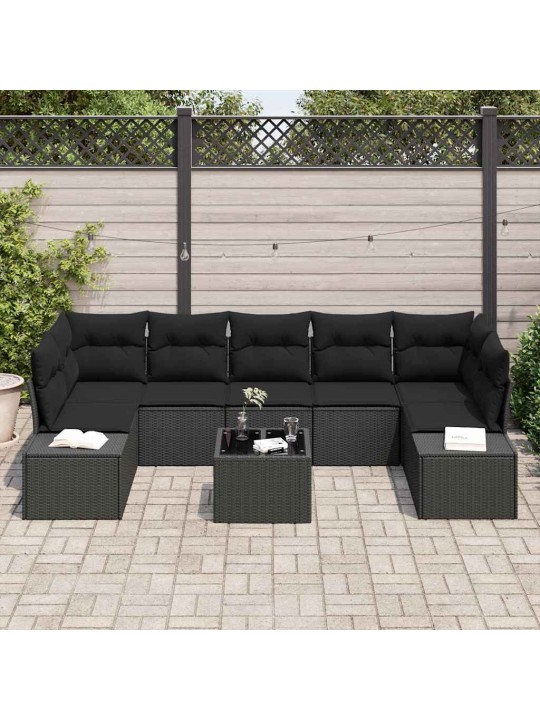 Dārza dīvānu komplekts ar spilvenu 8 pcs melna 55 x 55 x 37 cm