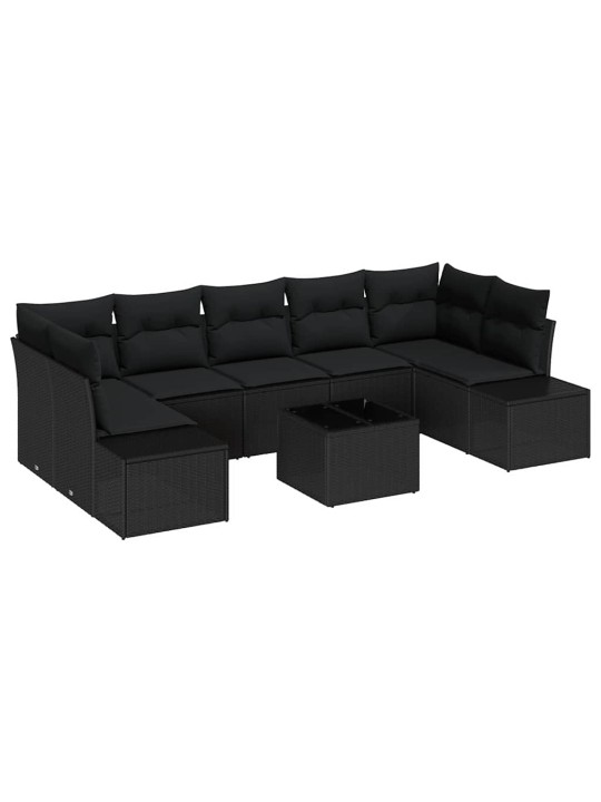 Dārza dīvānu komplekts ar spilvenu 8 pcs melna 55 x 55 x 37 cm