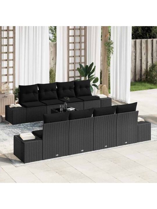Dārza dīvānu komplekts ar spilvenu 7 pcs melna 55 x 55 x 37 cm