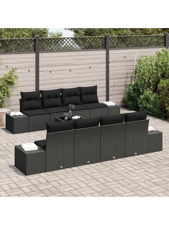 Dārza dīvānu komplekts ar spilvenu 7 pcs melna 55 x 55 x 37 cm
