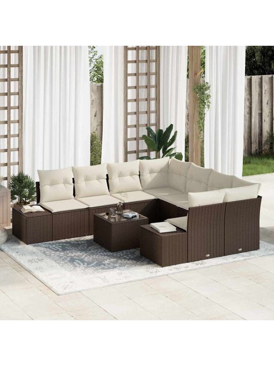 Dārza dīvānu komplekts 9 pcs brūns un krēma 55 x 55 x 37 cm