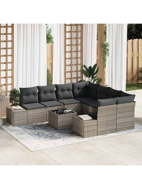 Dārza dīvānu komplekts ar spilvenu 9 pcs pelēka 55 x 55 x 37 cm