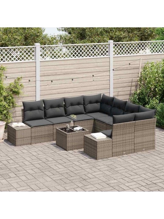 Dārza dīvānu komplekts ar spilvenu 9 pcs pelēka 55 x 55 x 37 cm
