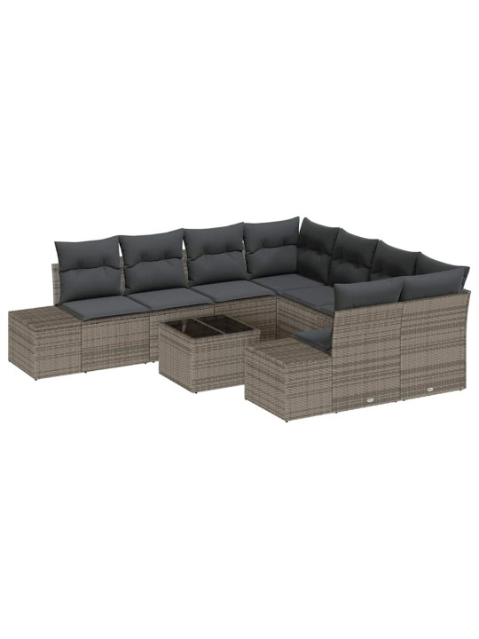 Dārza dīvānu komplekts ar spilvenu 9 pcs pelēka 55 x 55 x 37 cm