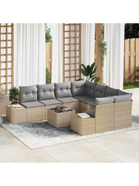 Dārza dīvānu komplekts 9 pcs bēšs un pelēks 55 x 55 x 37 cm