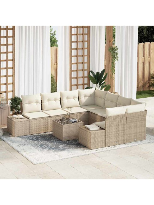 Dārza dīvānu komplekts 9 pcs bēšs un krēms 55 x 55 x 37 cm