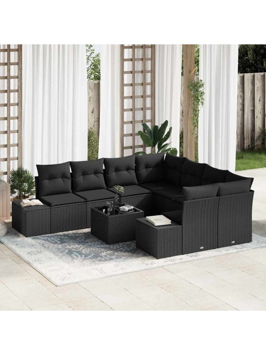 Dārza dīvānu komplekts ar spilvenu 9 pcs melna 55 x 55 x 37 cm