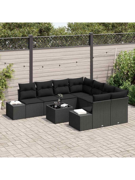 Dārza dīvānu komplekts ar spilvenu 9 pcs melna 55 x 55 x 37 cm