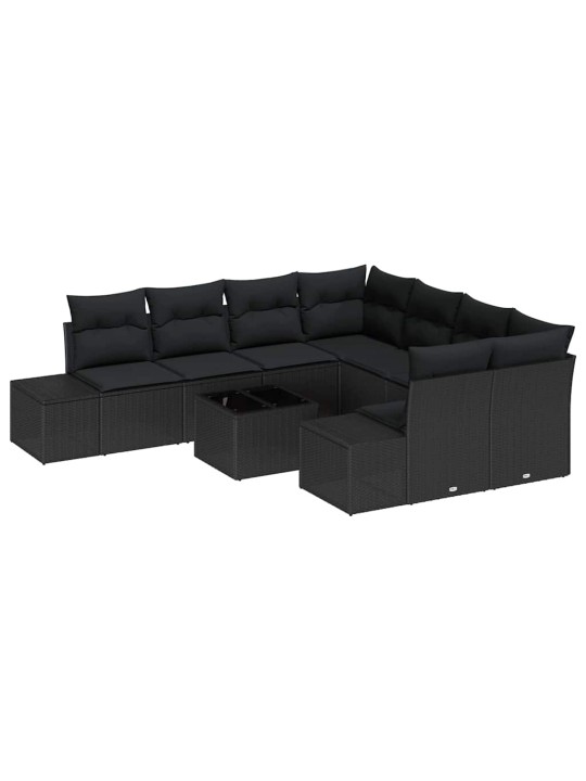 Dārza dīvānu komplekts ar spilvenu 9 pcs melna 55 x 55 x 37 cm
