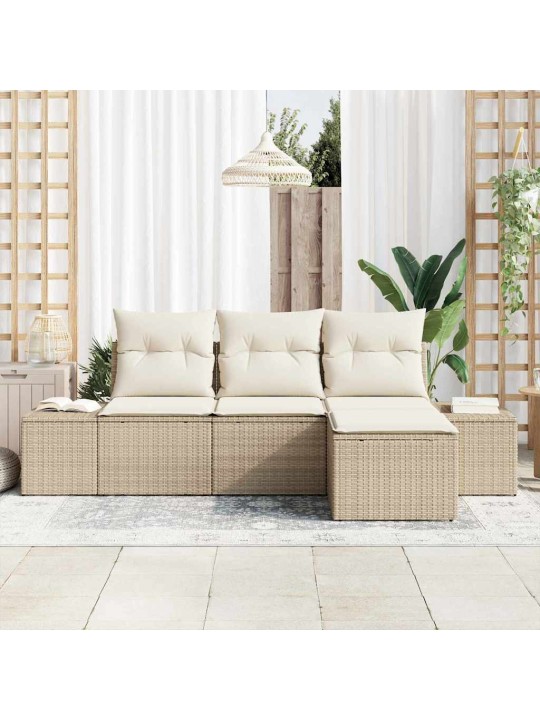 Dārza dīvānu komplekts ar spilvenu 4 pcs bēšs un krēms
