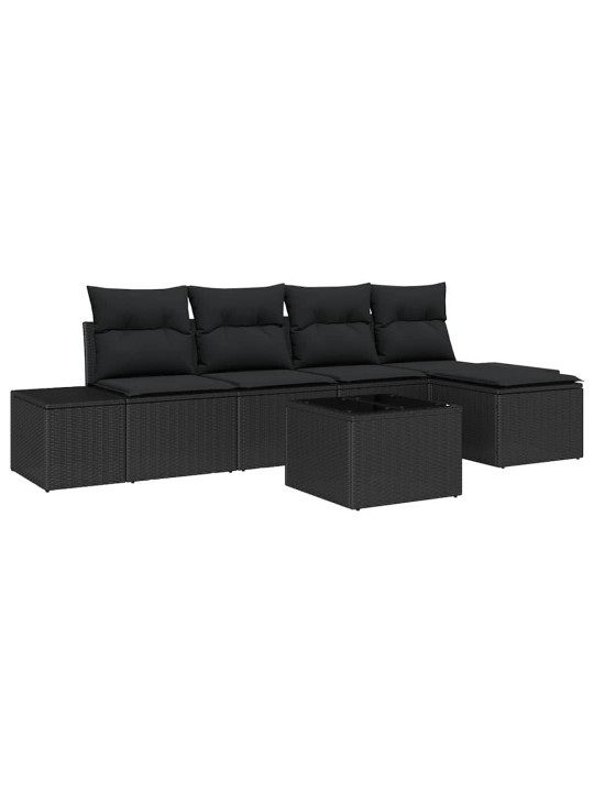 Dārza dīvānu komplekts ar spilvenu ar uzglabāšanu 6 pcs melna