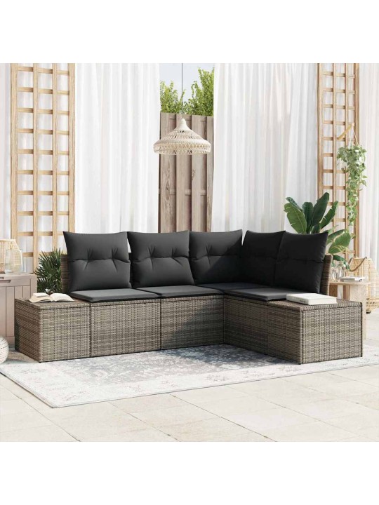 Dārza dīvānu komplekts ar spilvenu ar uzglabāšanu 4 pcs pelēka
