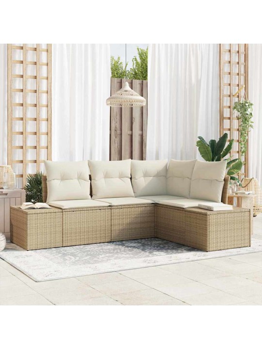 Dārza dīvānu komplekts ar spilvenu 4 pcs bēšs un krēms