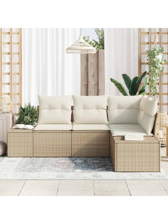 Dārza dīvānu komplekts ar spilvenu 4 pcs bēšs un krēms