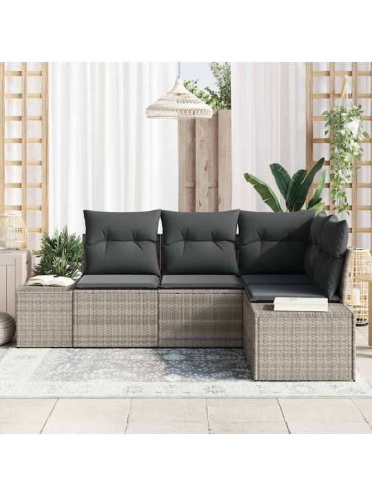 Dārza dīvānu komplekts ar spilvenu 4 pcs gaiši pelēks