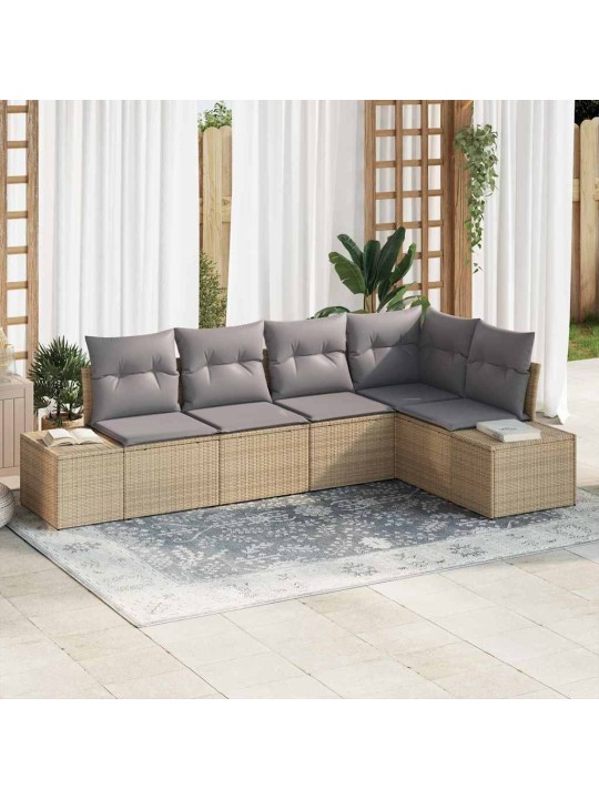 Dārza dīvānu komplekts ar spilvenu 5 pcs bēša un gaiši pelēka