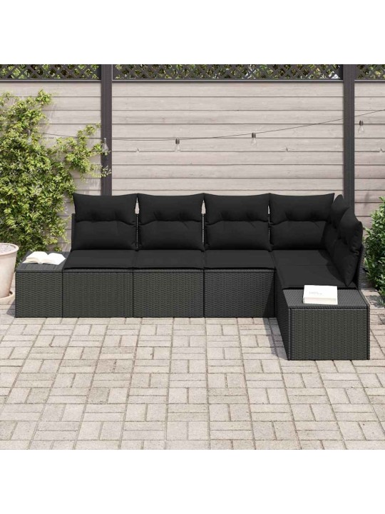 Dārza dīvānu komplekts ar spilvenu ar uzglabāšanu 5 pcs melna