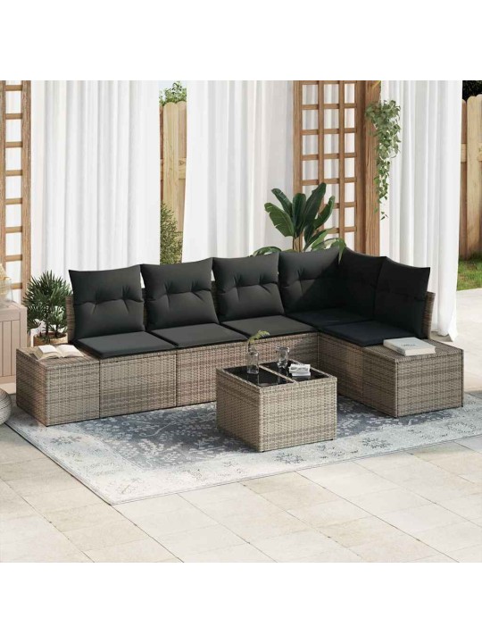 Dārza dīvānu komplekts ar spilvenu 6 pcs gaiši pelēks