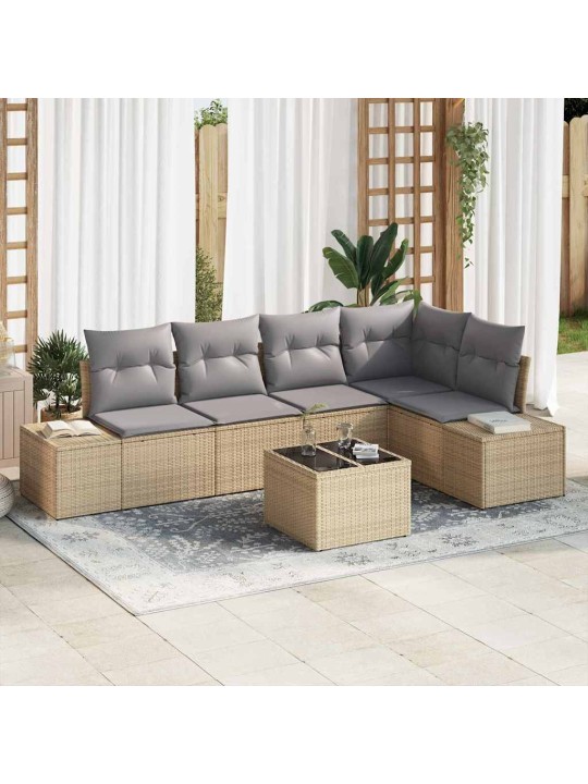 Dārza dīvānu komplekts ar spilvenu 6 pcs bēša un gaiši pelēka