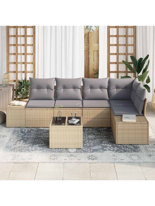 Dārza dīvānu komplekts ar spilvenu 6 pcs bēša un gaiši pelēka