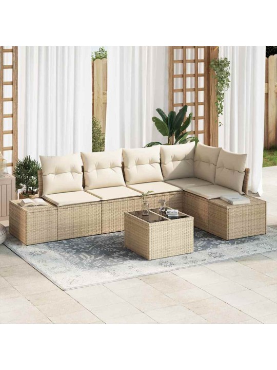 Dārza dīvānu komplekts ar spilvenu 6 pcs bēšs un krēms