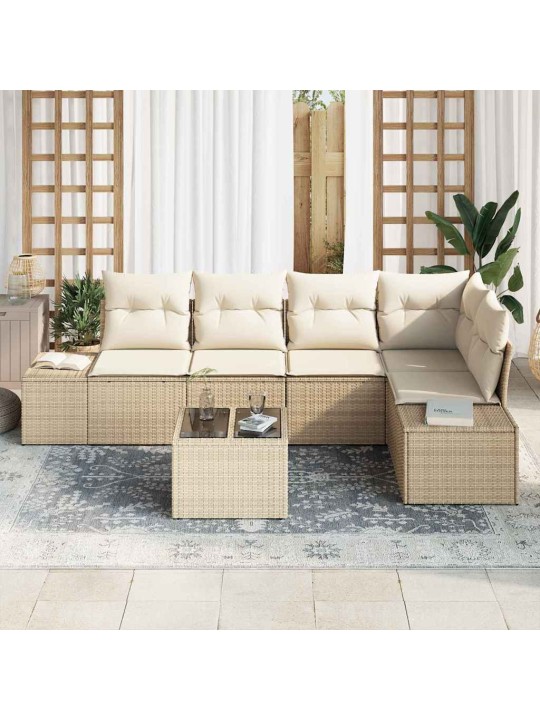 Dārza dīvānu komplekts ar spilvenu 6 pcs bēšs un krēms