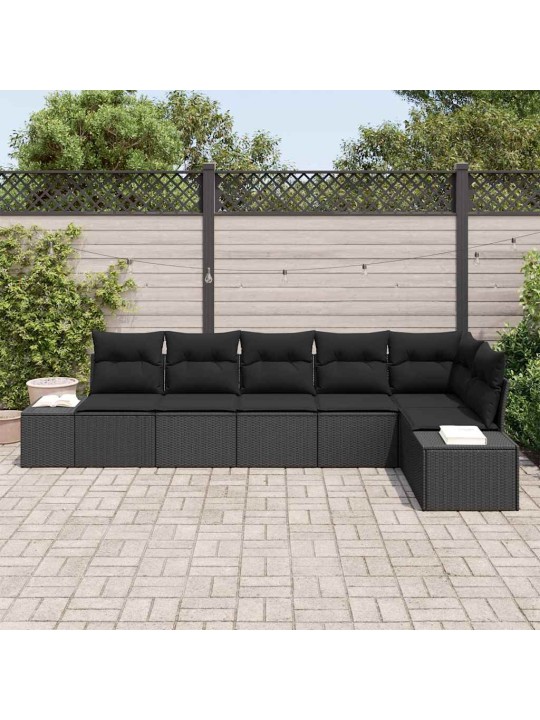 Dārza dīvānu komplekts ar spilvenu ar uzglabāšanu 6 pcs melna