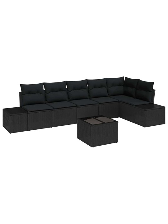 Dārza dīvānu komplekts ar spilvenu ar uzglabāšanu 7 pcs melna