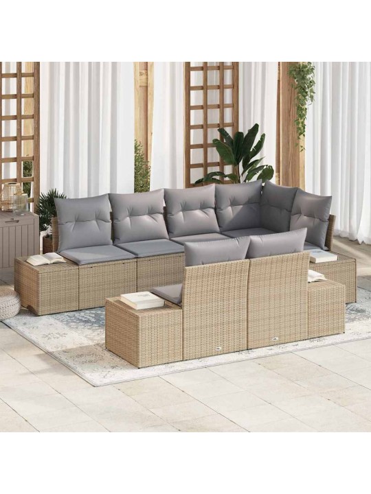 Dārza dīvānu komplekts ar spilvenu 7 pcs bēša un gaiši pelēka