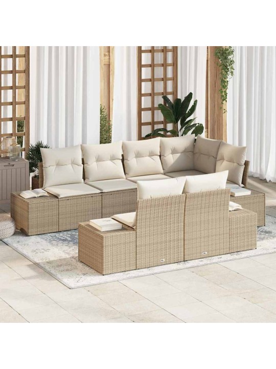 Dārza dīvānu komplekts ar spilvenu 7 pcs bēšs un krēms