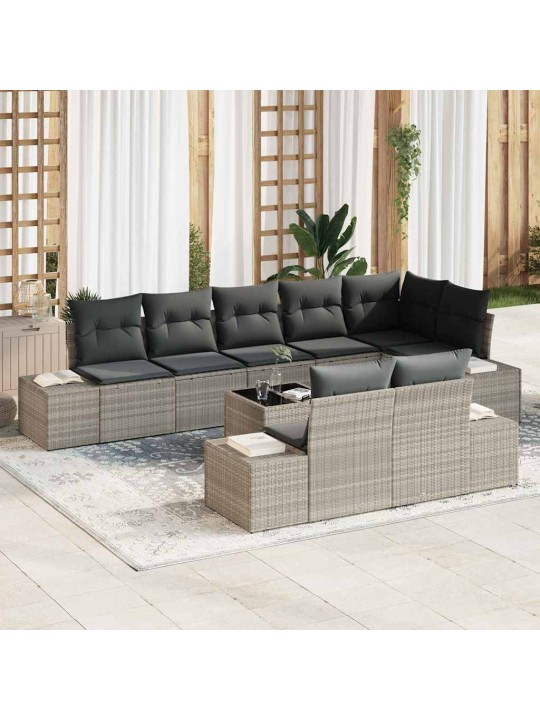 Dārza dīvānu komplekts 9 pcs gaiši pelēka 319 x 154 x 85 cm