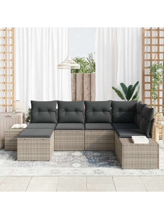 Dārza dīvānu komplekts 6 pcs gaiši pelēka 264 x 154 x 85 cm