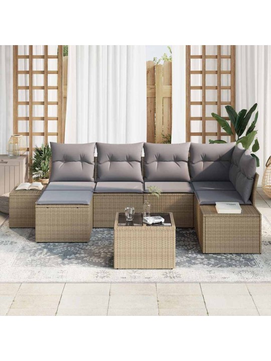 Dārza dīvānu komplekts ar spilvenu 7 pcs bēša un gaiši pelēka
