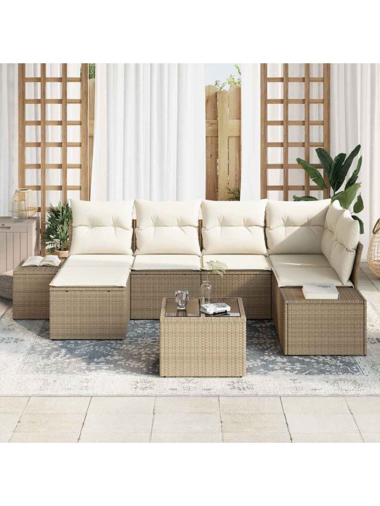 Dārza dīvānu komplekts ar spilvenu 7 pcs bēša un krēmkrāsa