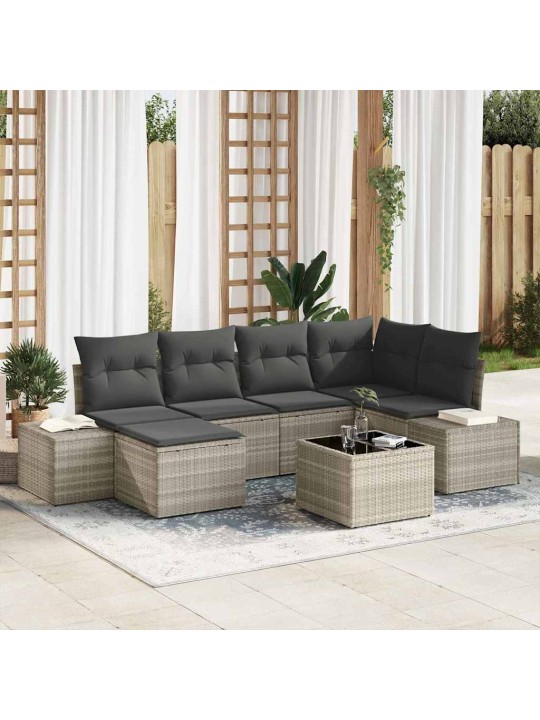 Dārza dīvānu komplekts 7 pcs gaiši pelēka 264 x 154 x 85 cm