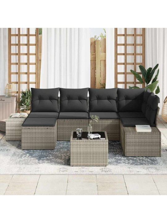 Dārza dīvānu komplekts 7 pcs gaiši pelēka 264 x 154 x 85 cm