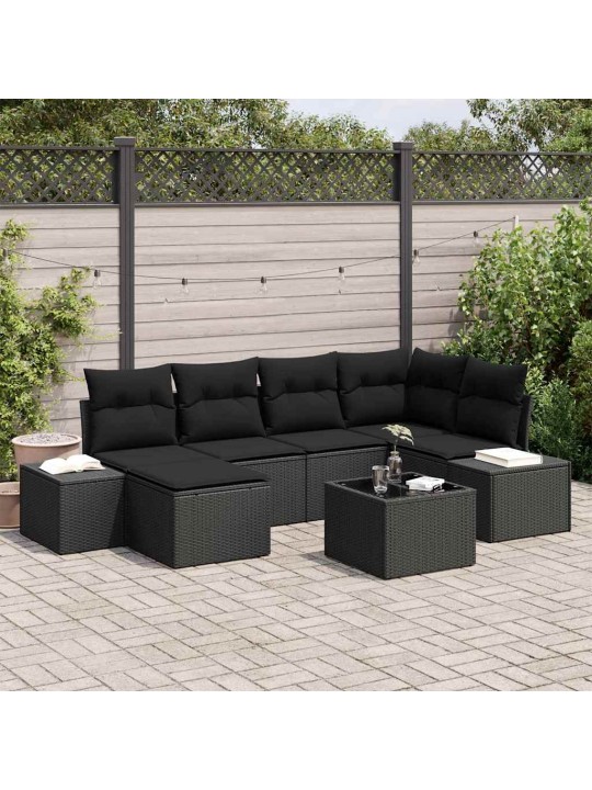 Dārza dīvānu komplekts 7 pcs melna 264 x 154 x 85 cm
