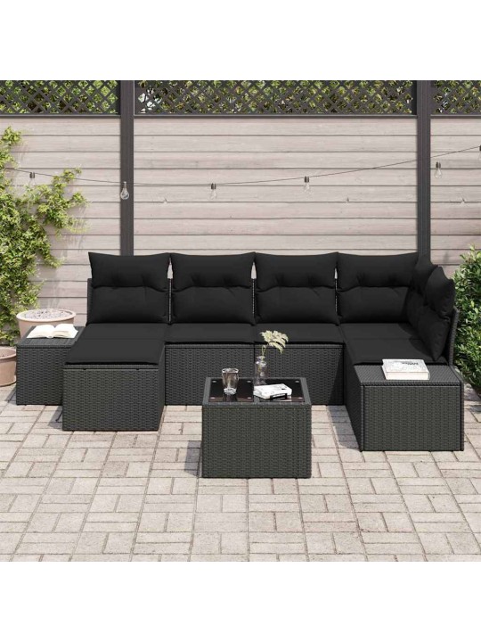 Dārza dīvānu komplekts 7 pcs melna 264 x 154 x 85 cm