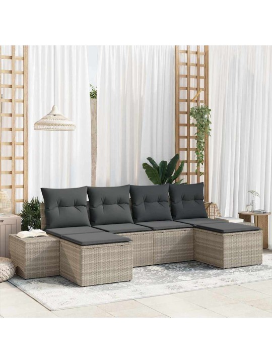 Dārza dīvānu komplekts 6 pcs gaiši pelēka 184 x 62 x 85 cm