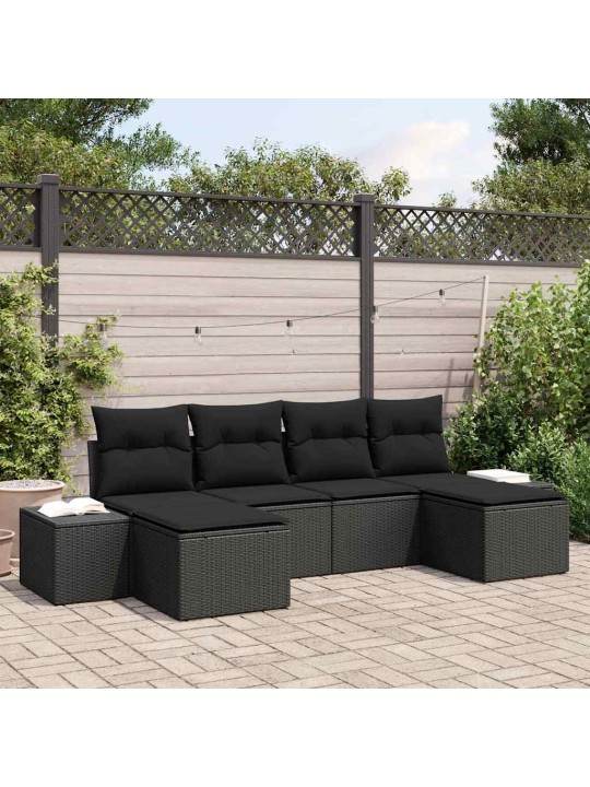 Dārza dīvānu komplekts ar spilvenu 6 pcs melna 184 x 62 x 85 cm