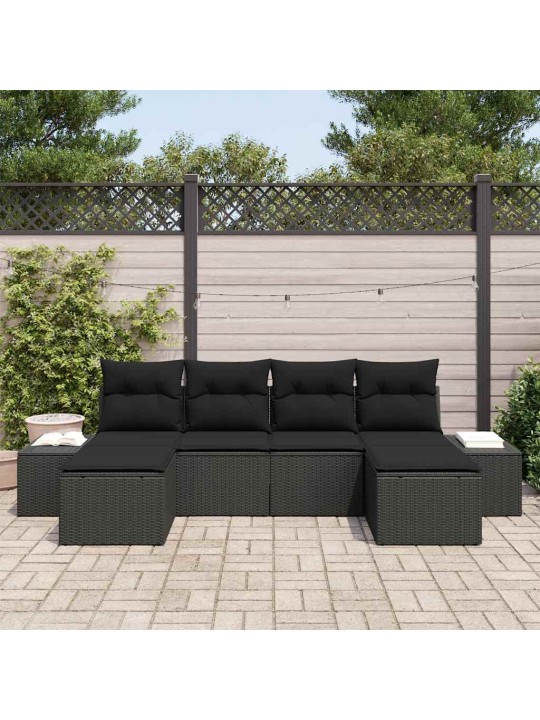 Dārza dīvānu komplekts ar spilvenu 6 pcs melna 184 x 62 x 85 cm
