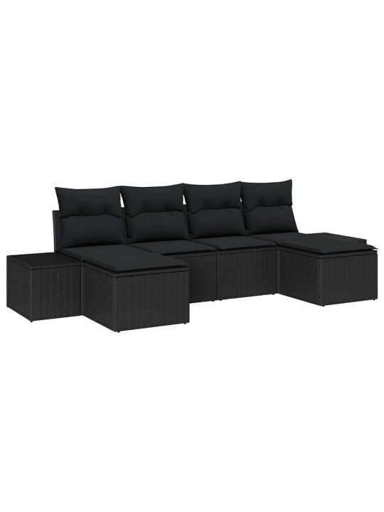 Dārza dīvānu komplekts ar spilvenu 6 pcs melna 184 x 62 x 85 cm