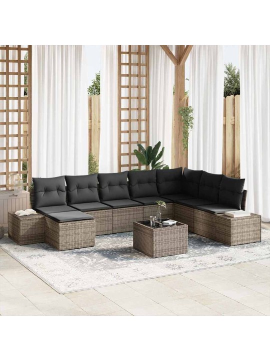 Dārza dīvānu komplekts 9 pcs pelēka 319 x 209 x 85 cm