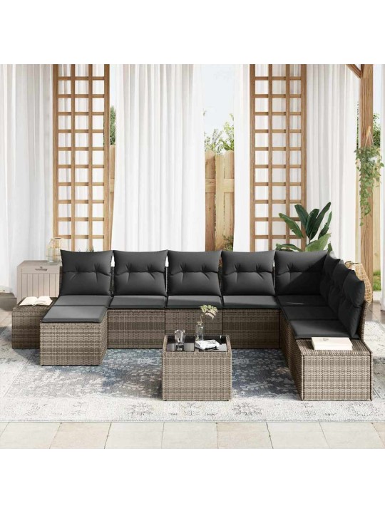Dārza dīvānu komplekts 9 pcs pelēka 319 x 209 x 85 cm