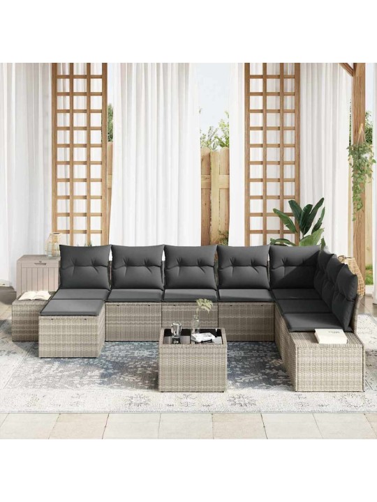 Dārza dīvānu komplekts 9 pcs gaiši pelēka 319 x 209 x 85 cm
