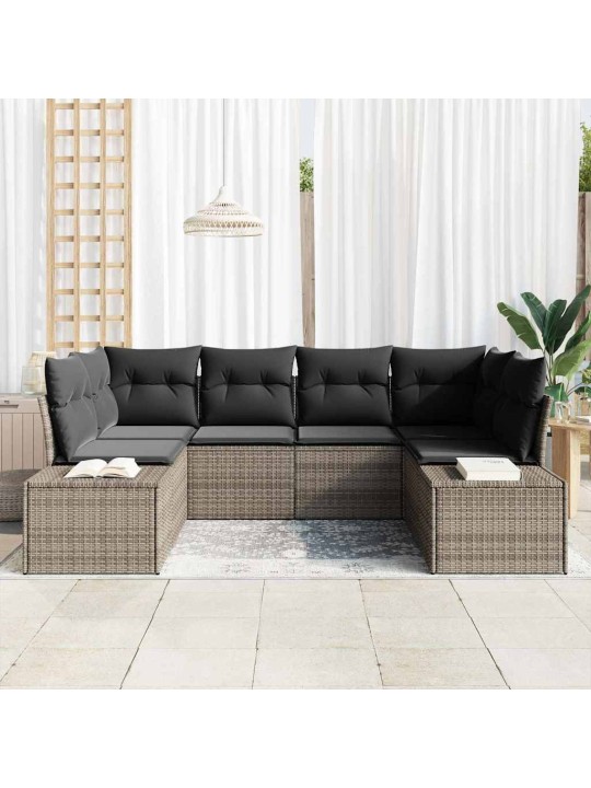 Dārza dīvānu komplekts 6 pcs pelēka 234 x 154 x 85 cm