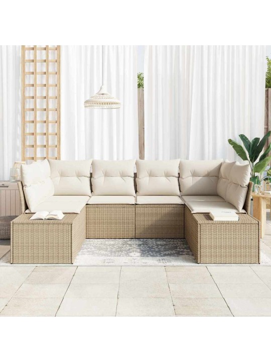 Dārza dīvānu komplekts ar spilvenu 6 pcs bēša un krēmkrāsa